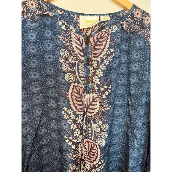 Maeve by Anthropologie Women's Letizia Ruffled Blouse Size S Blue Floral Boho - Picture 5 of 9